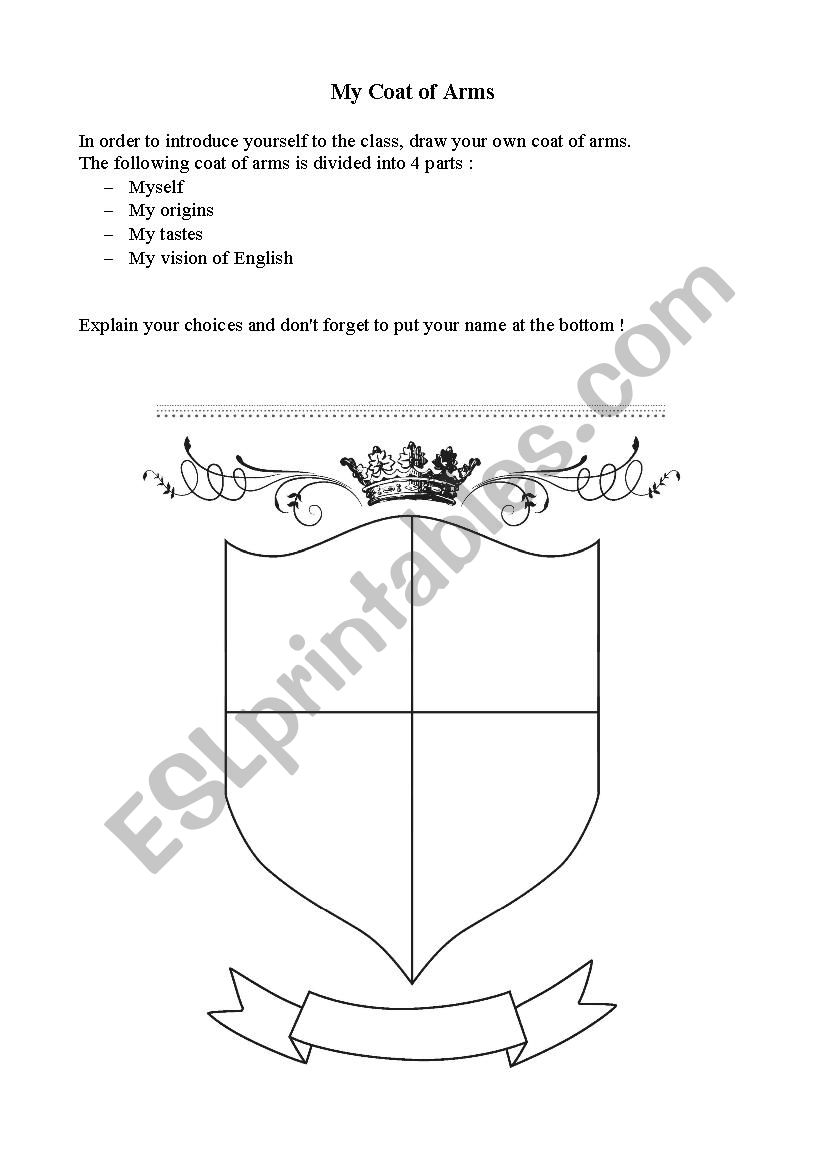 My Coat of Arms worksheet