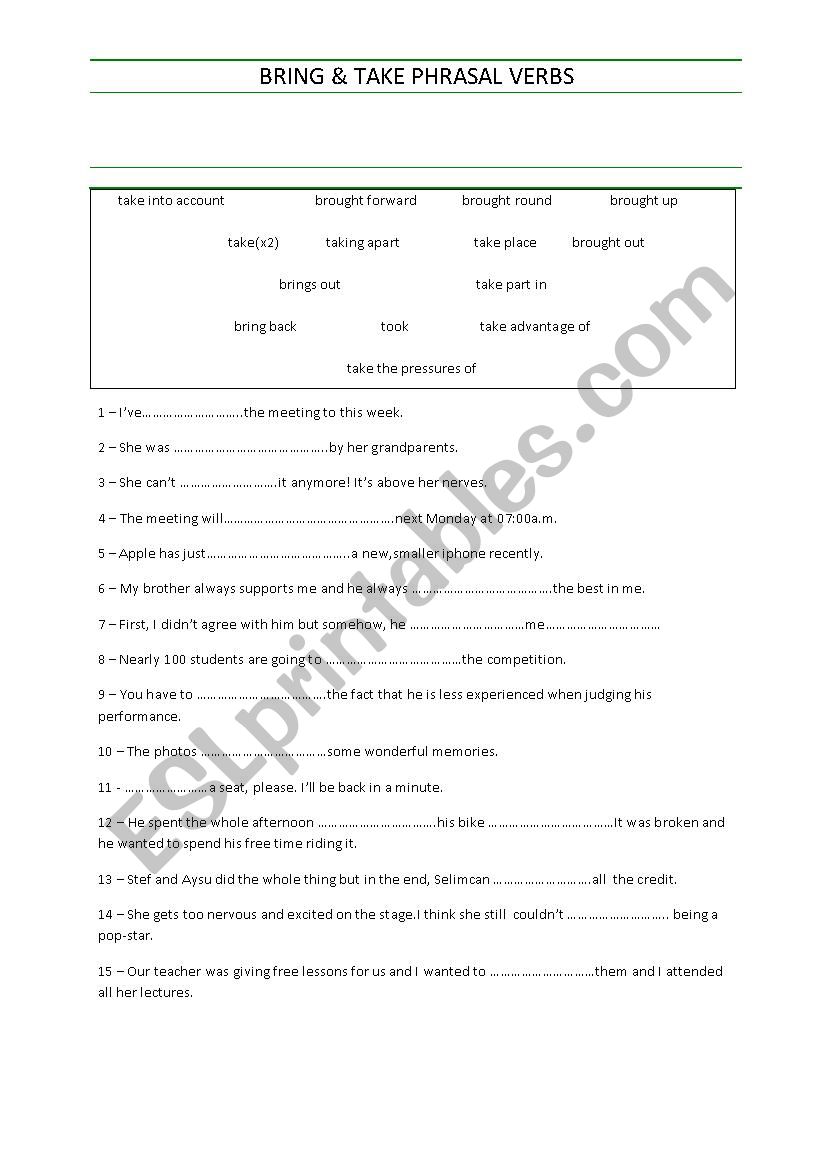 bring and take phrasal verbs worksheet