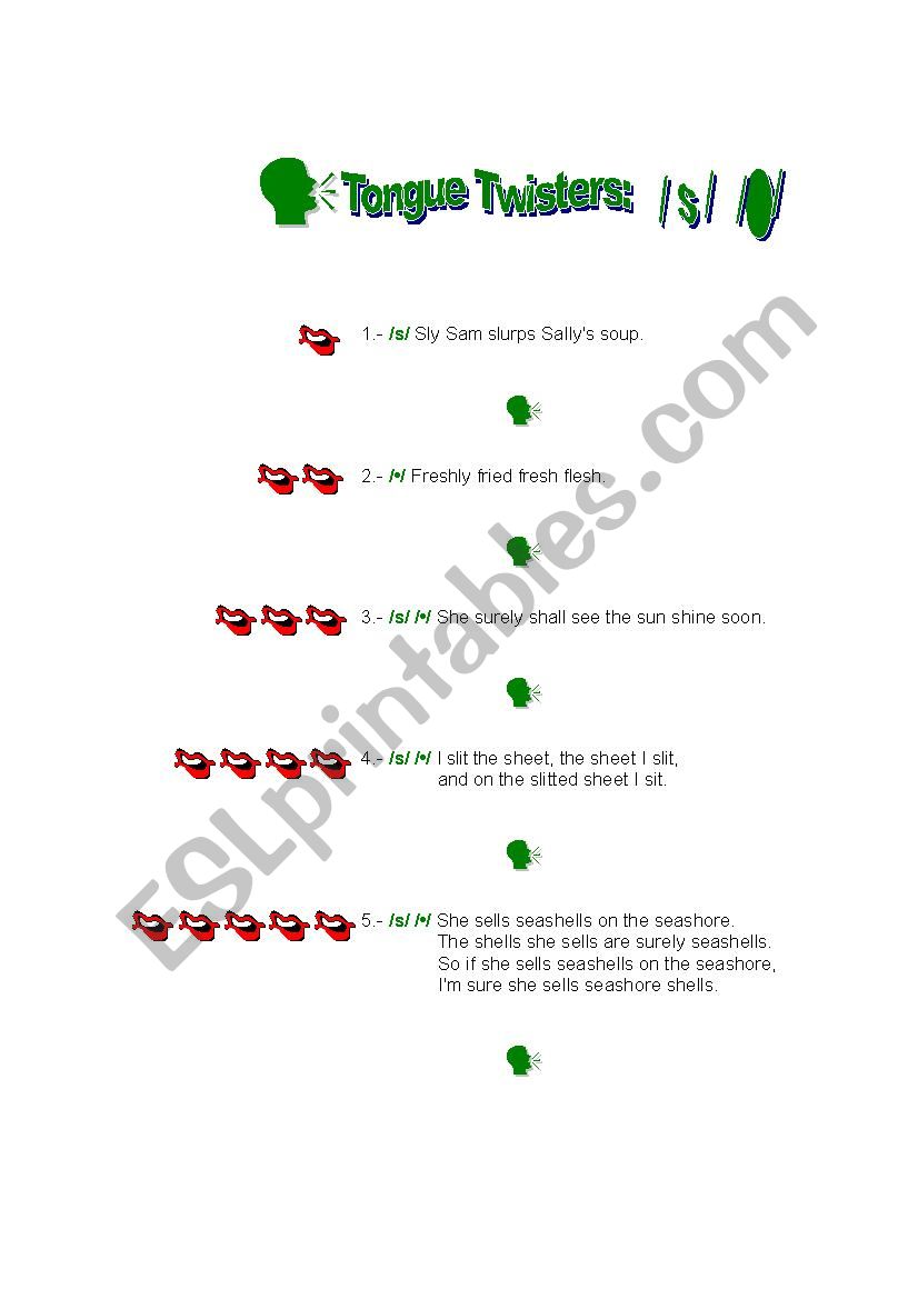 Tongue twisters s-sh worksheet