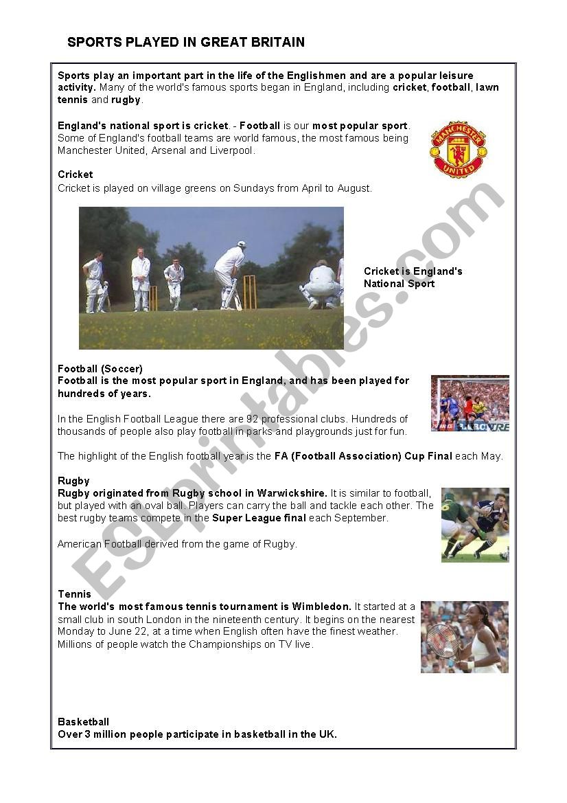 Sports in Britain worksheet