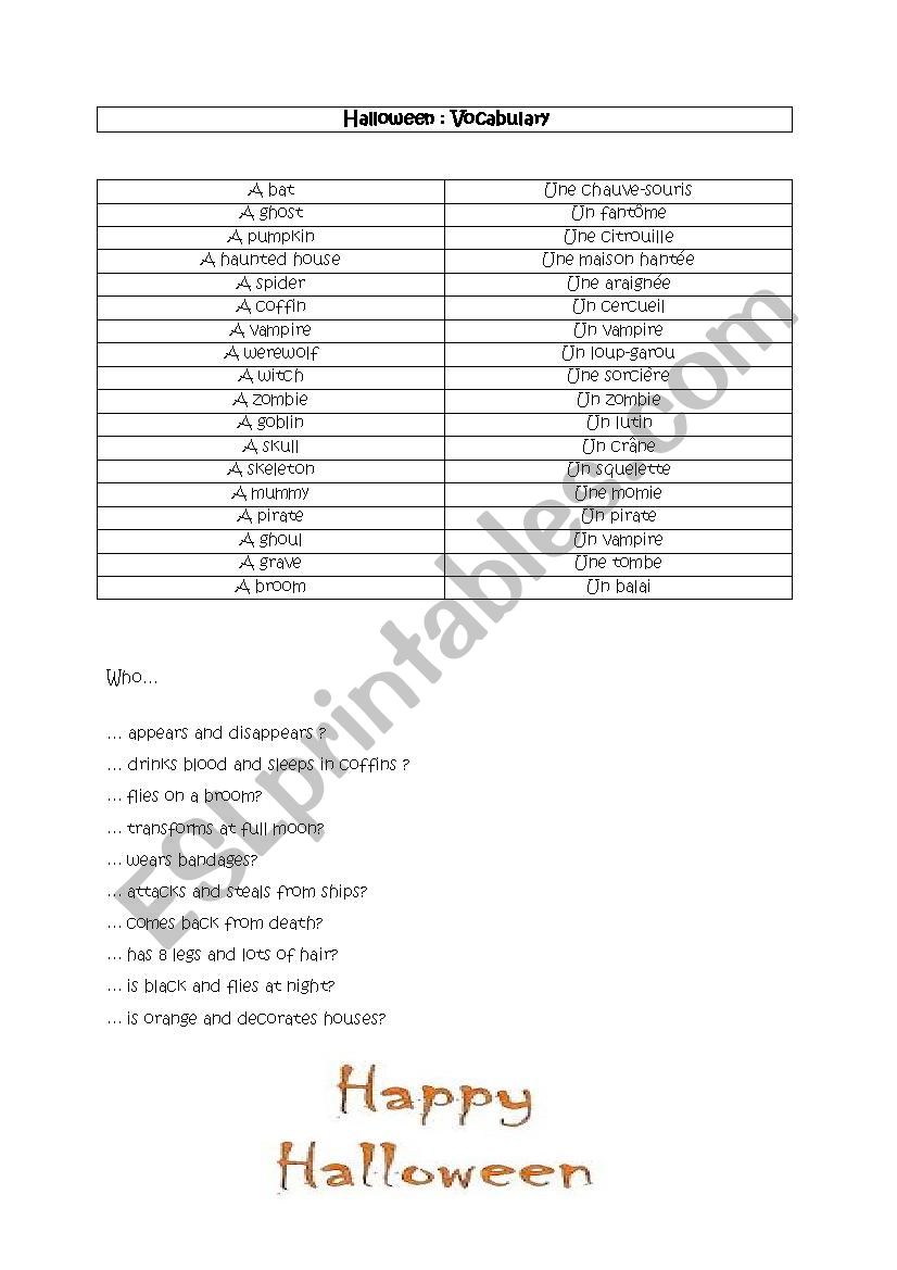 Halloween Vocabulary worksheet