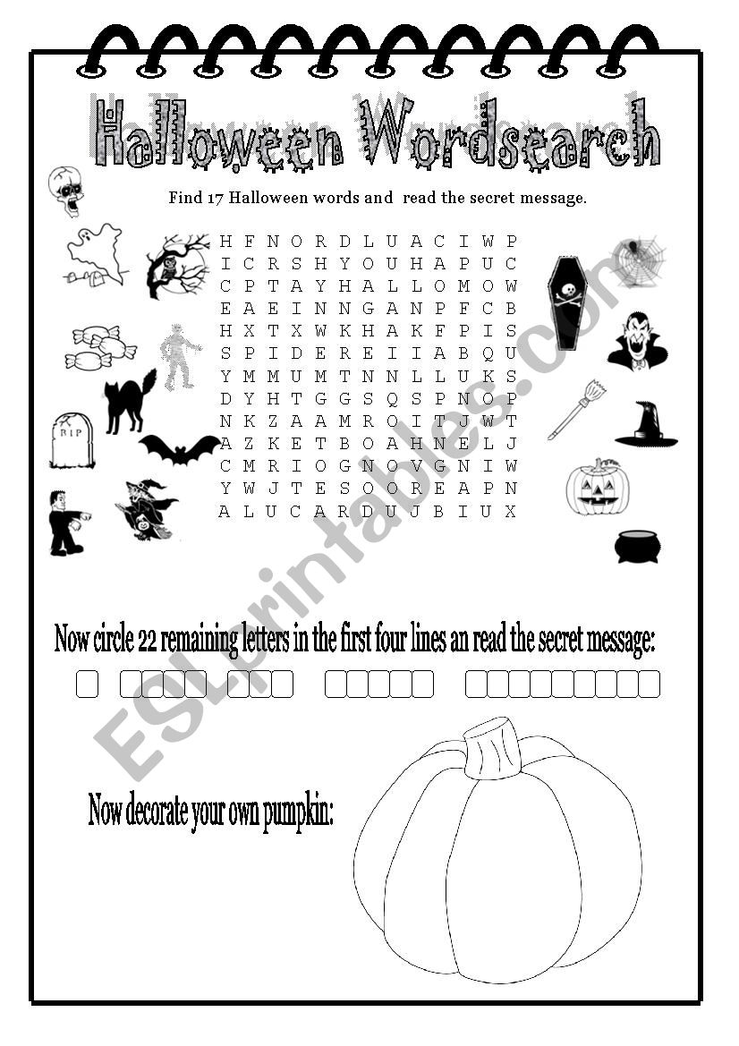 Hallowen wordsearch worksheet