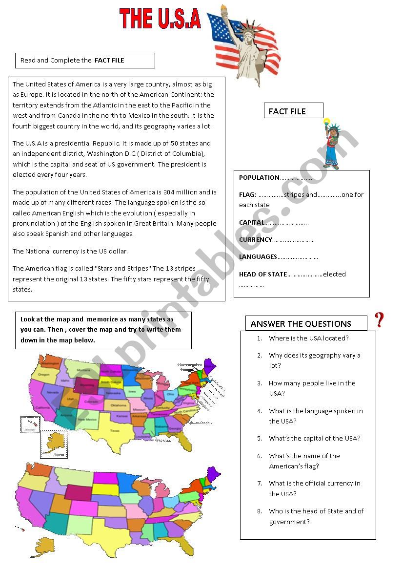 The U.S.A worksheet