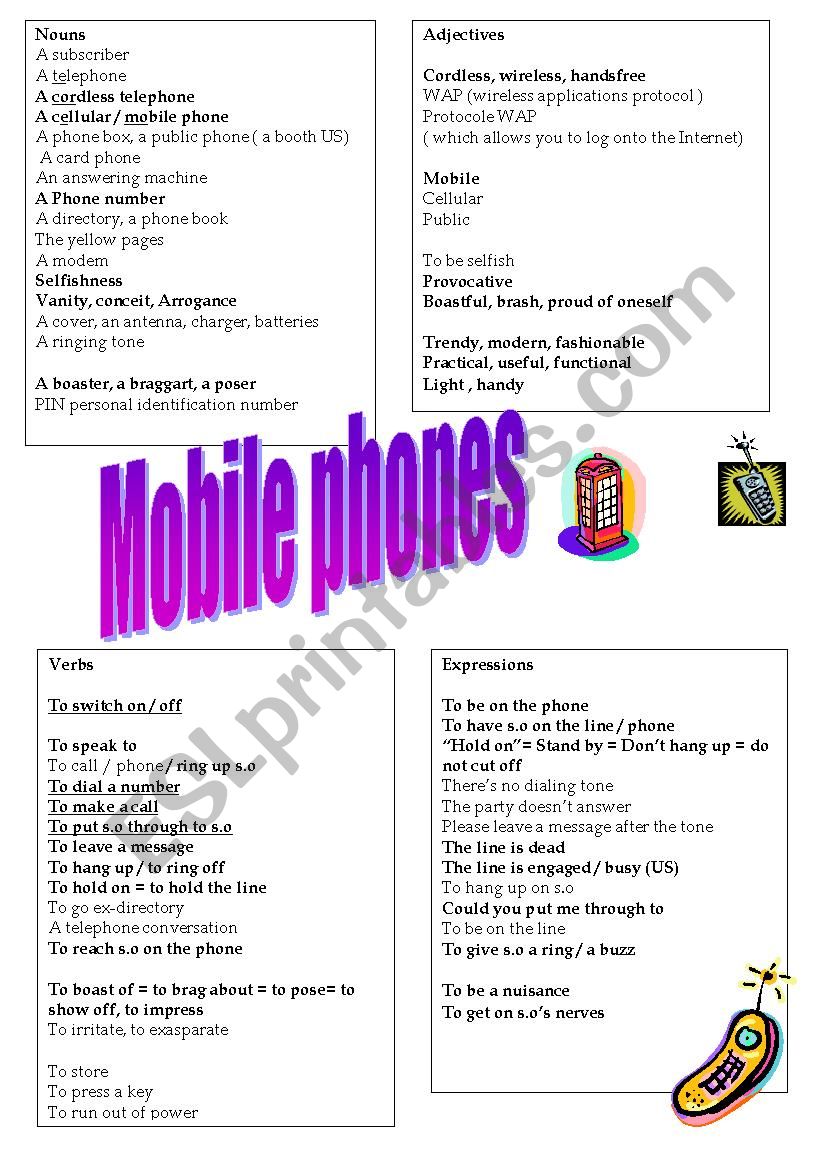 mobile phones vocabulary  worksheet