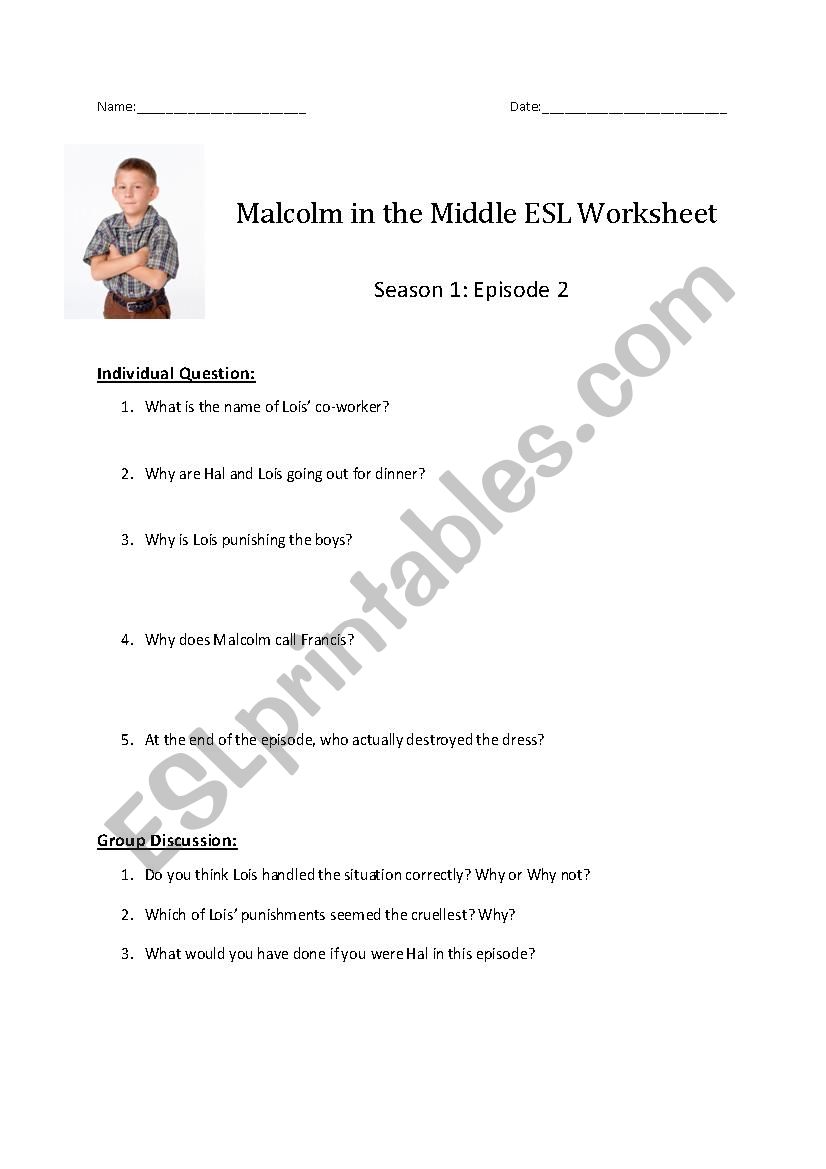 Malcolm in the Middle ESL Worksheet - Season 1: Episode 2
