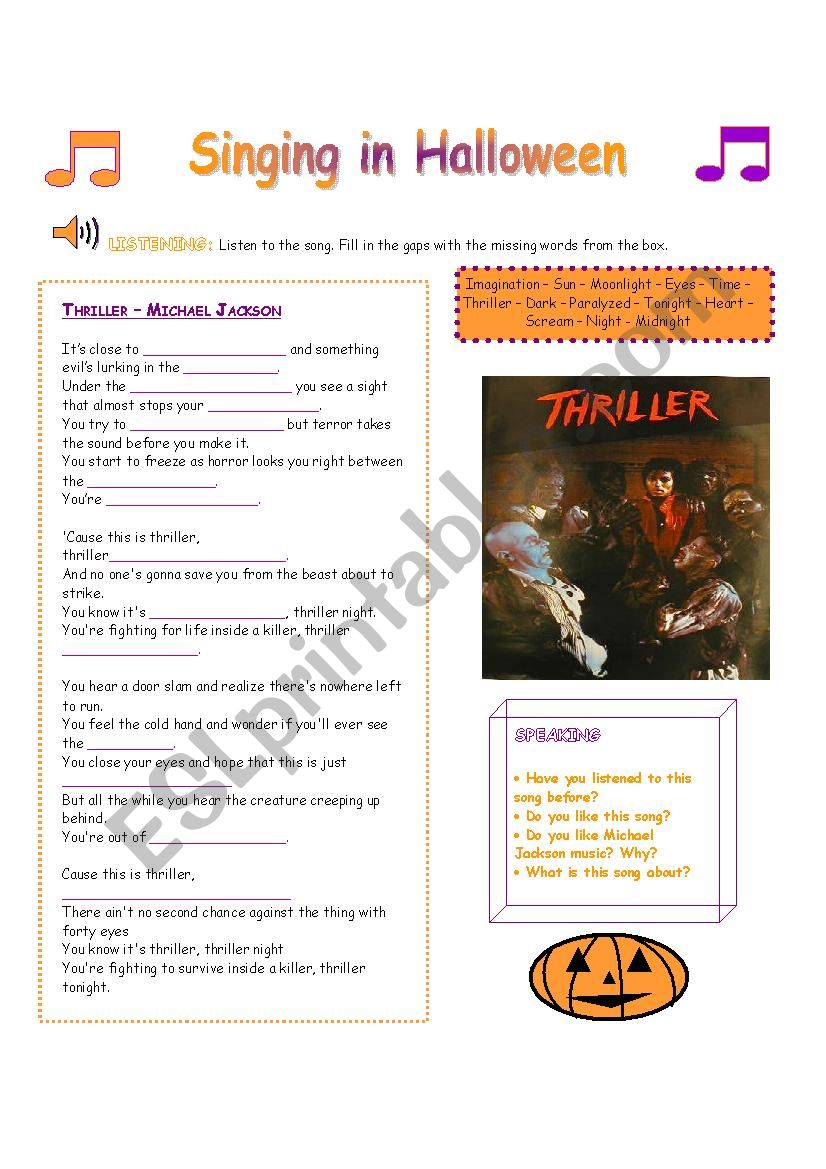Singing in Halloween worksheet