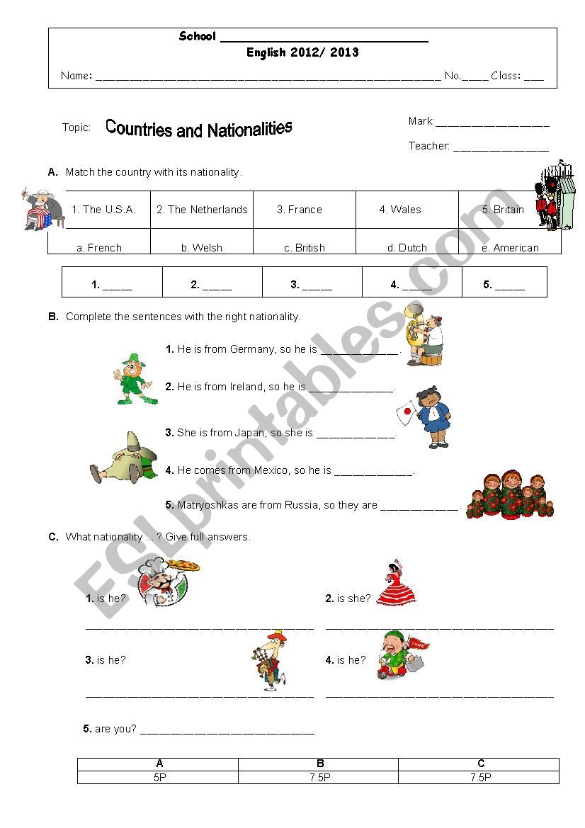 Countries and Nationalities worksheet