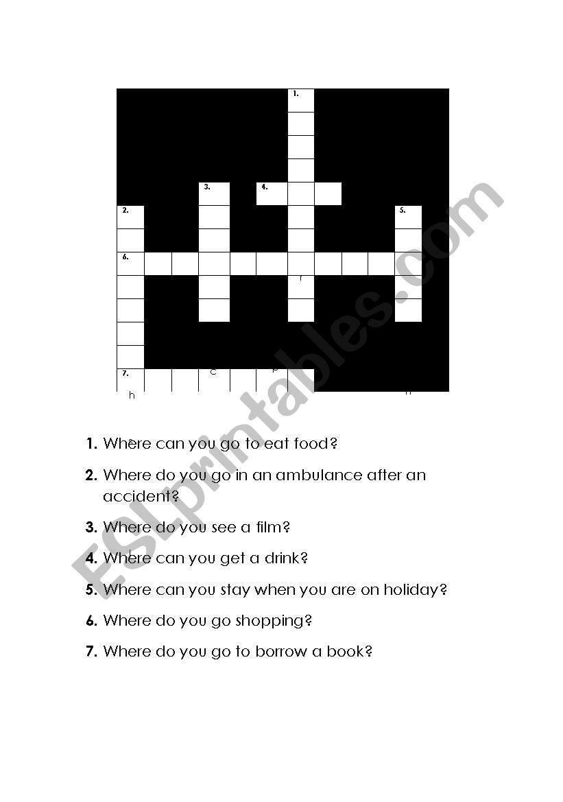Crossword - vocabulary relating to places in a town