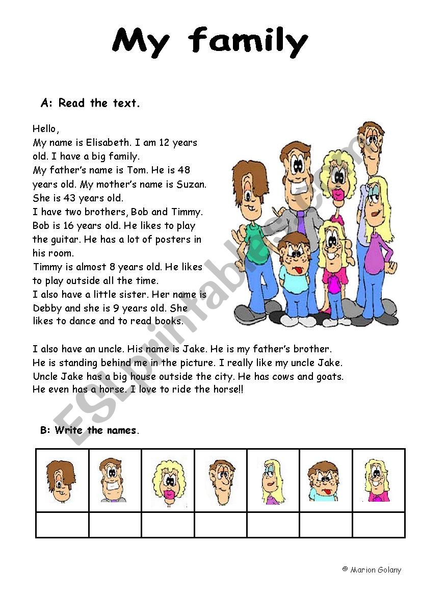 Family reading with exercises (2 pages)