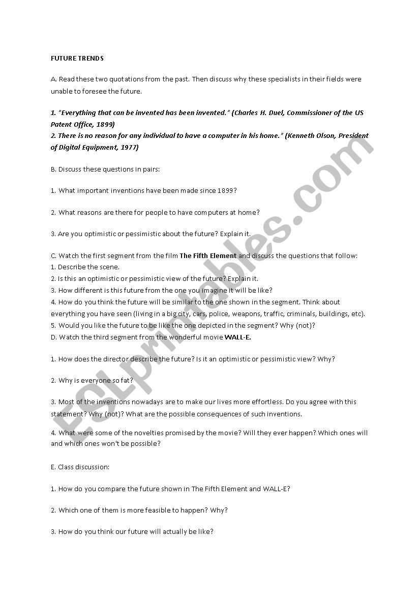 Future Trends worksheet