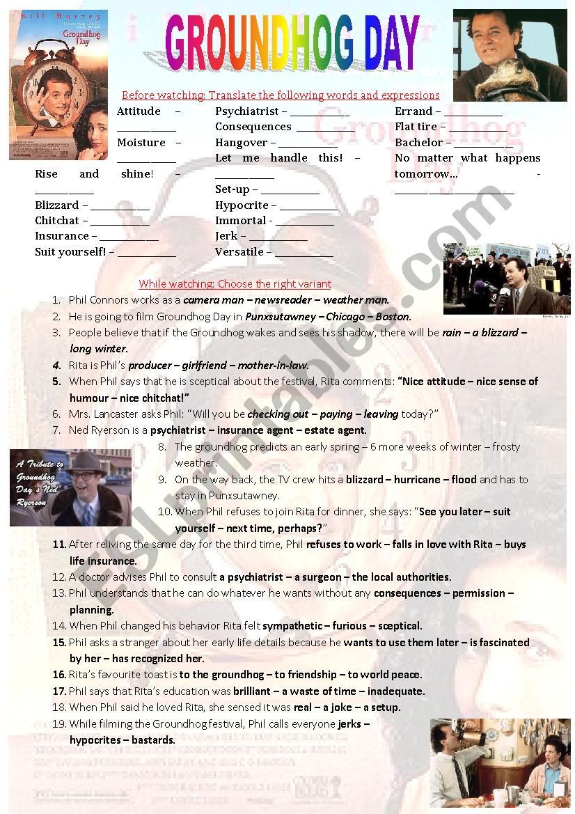 GROUNDHOG DAY full movie worksheet