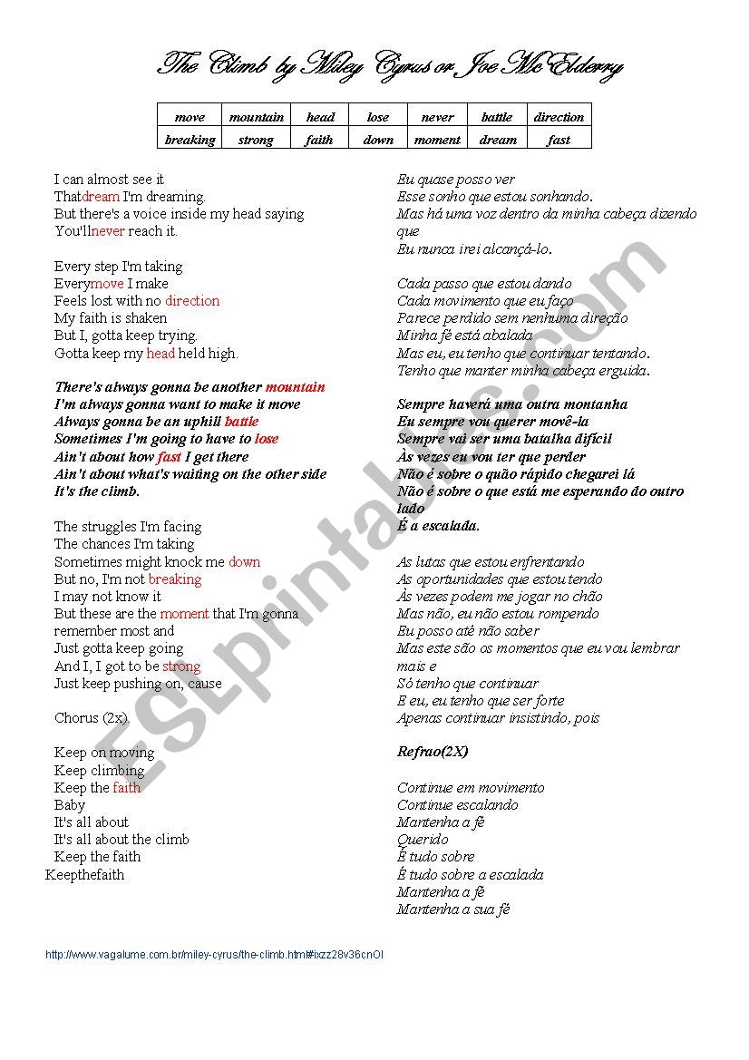 The Climb worksheet