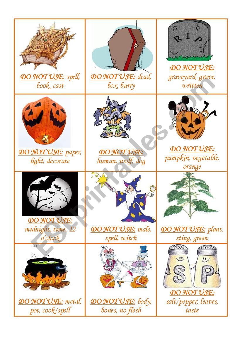 TABOO GAME HALLOWEEN worksheet