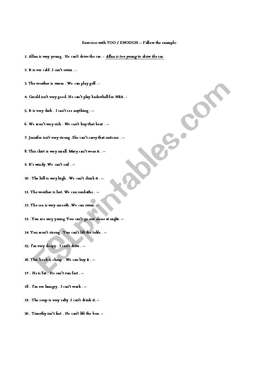 too-enough worksheet