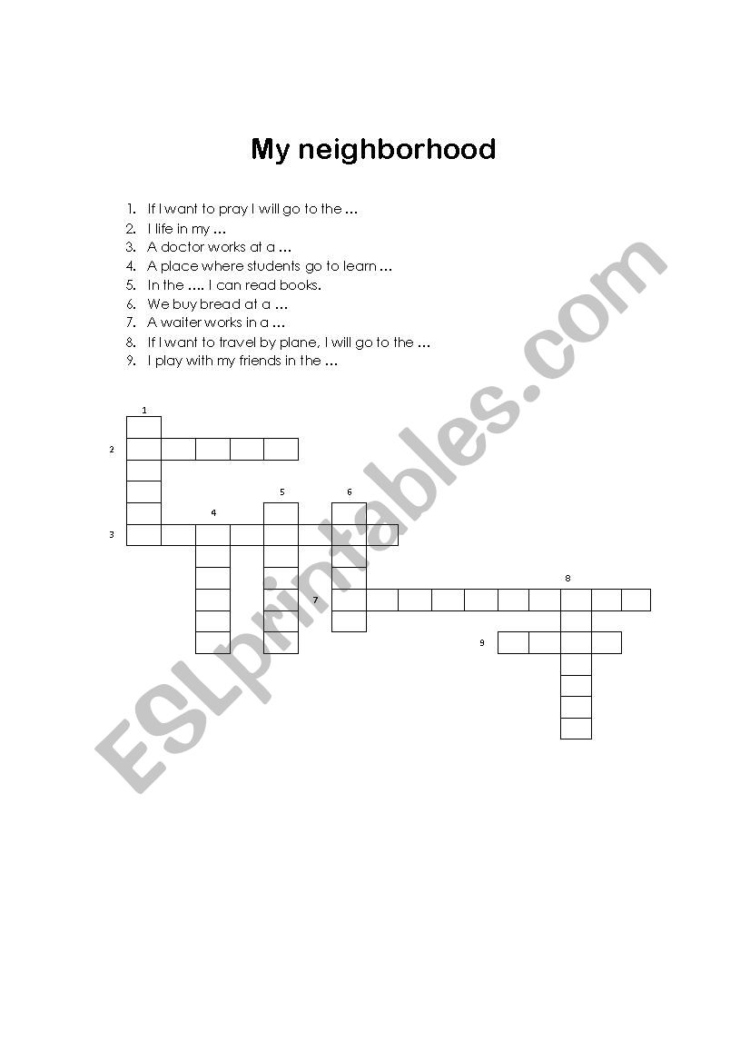 My neighborhood worksheet