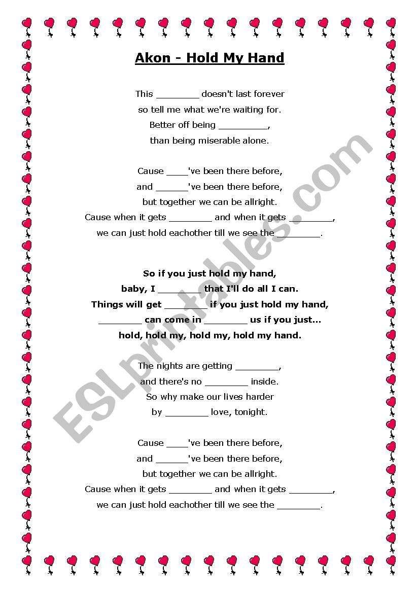 Hold my hand worksheet