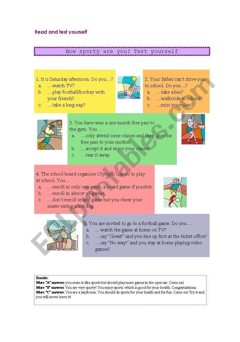 Test: How sporty are you? worksheet