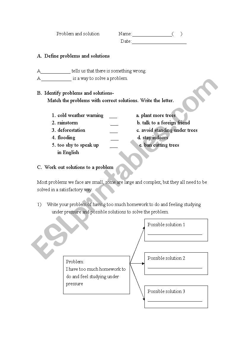 Problem and Solution worksheet