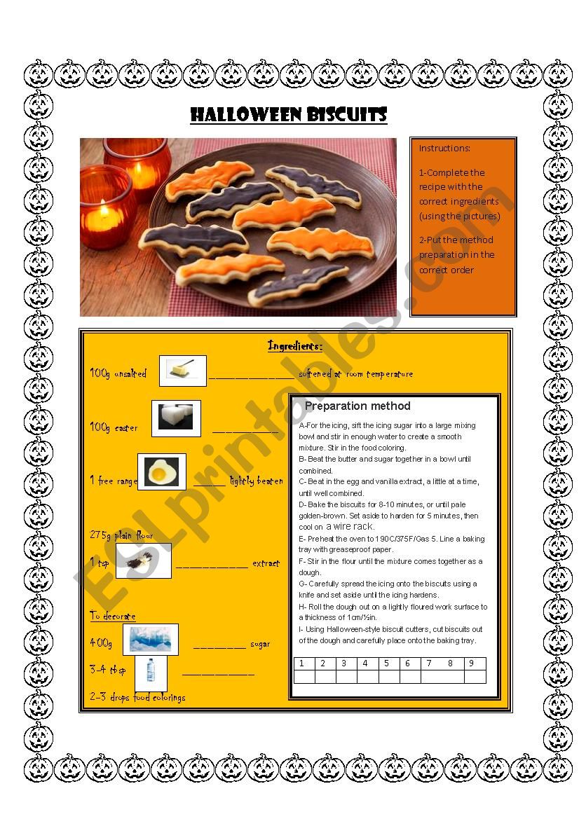 Halloween biscuits worksheet