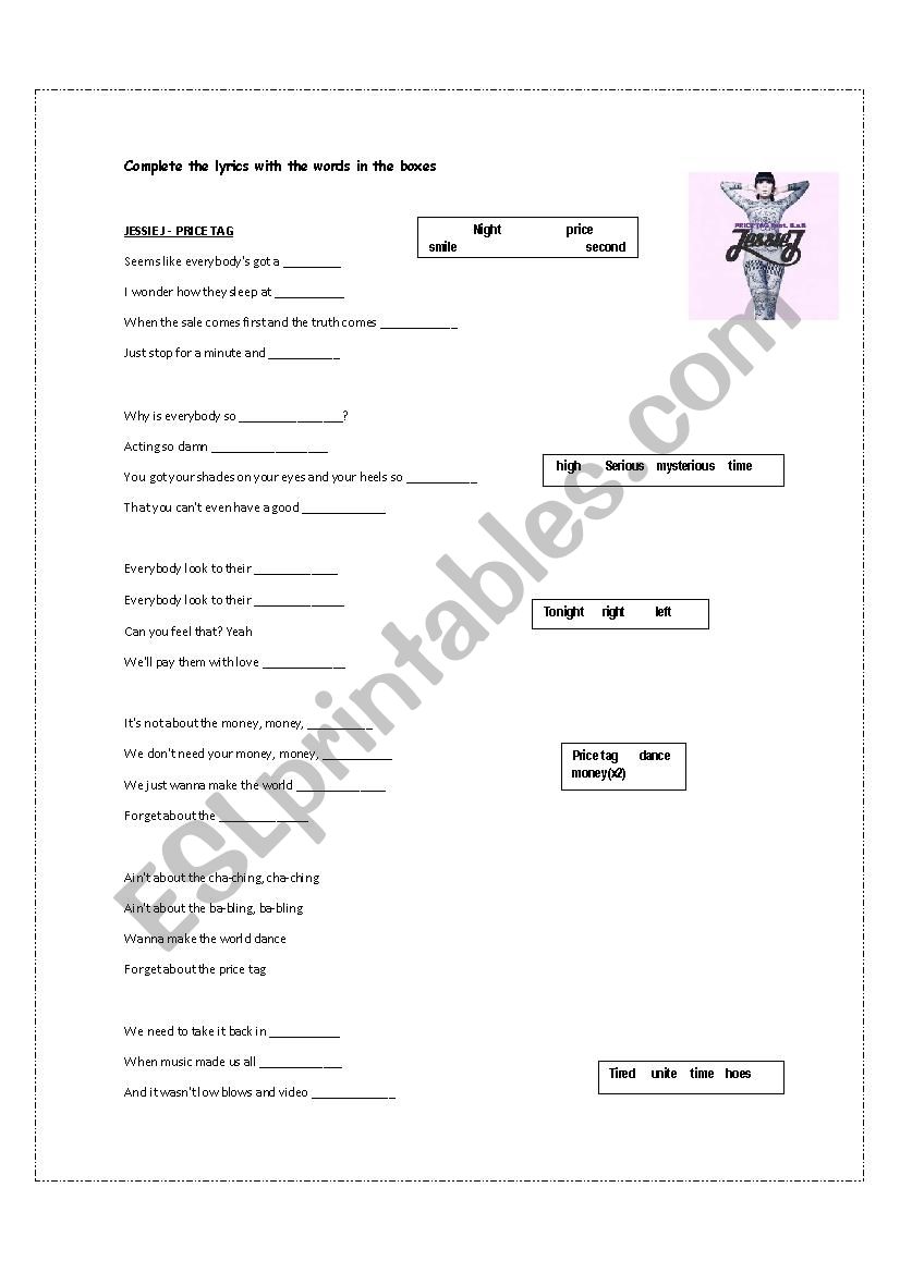 Price tag by Jessy J worksheet