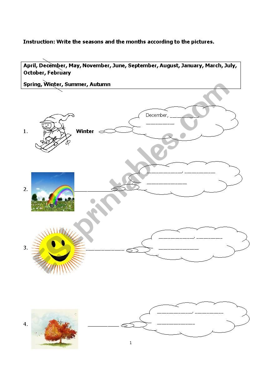 MONTHS AND SEASONS worksheet