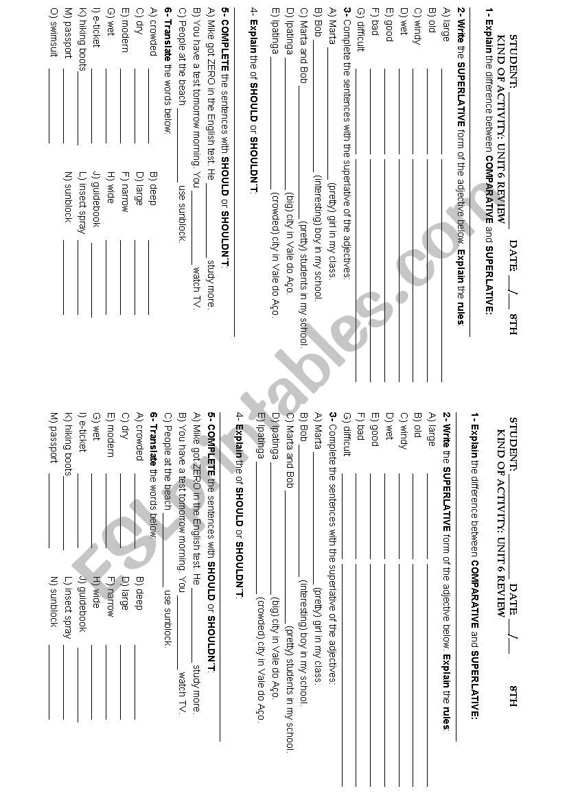 ENGAGE 8TH GRADE SUPERLATIVE FORM, SHOULD, SHOULDNÂ´T 