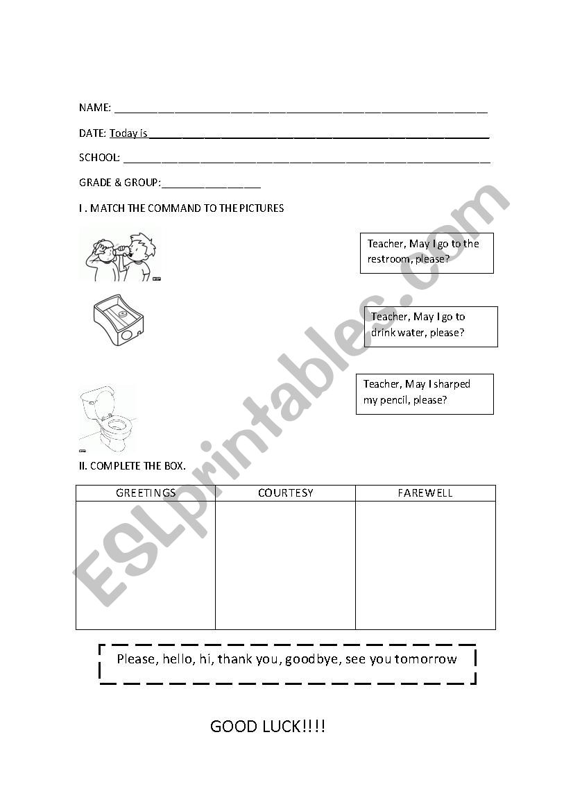 test quick worksheet