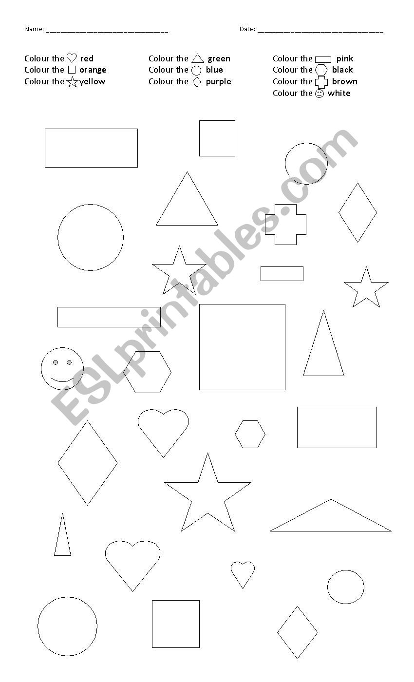 Colours and shapes worksheet