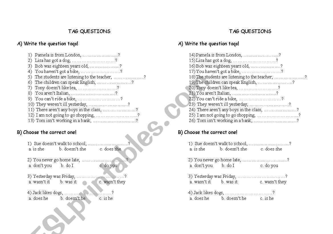 taq questions worksheet