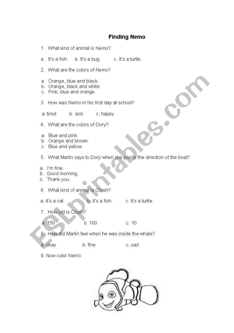 Movie activity: Finding Nemo worksheet