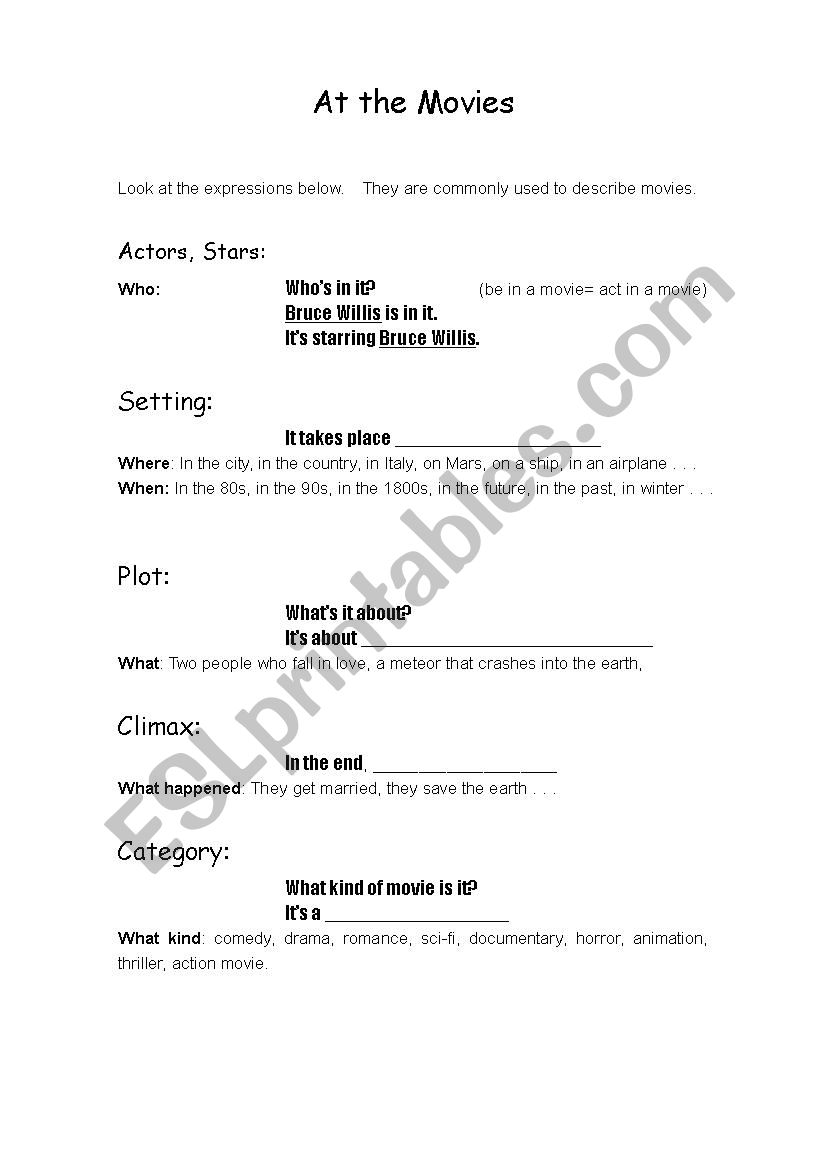 Movie (simple expressions) worksheet