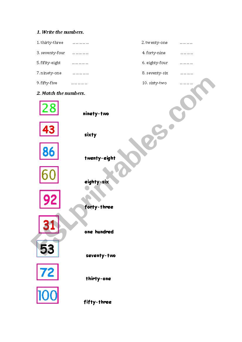 Numbers worksheet