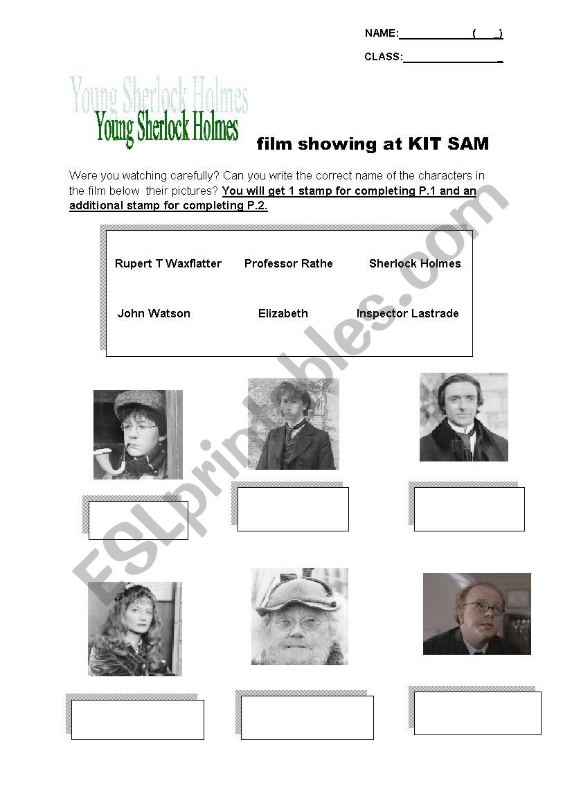  young sherlock Holmes worksheet