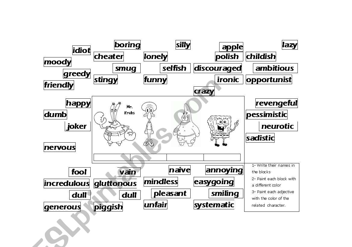 Sponge Bob adjectives worksheet