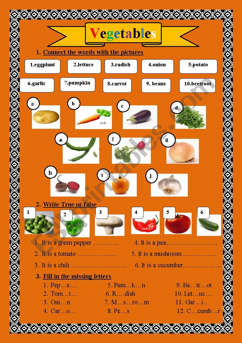 Vegetables worksheet