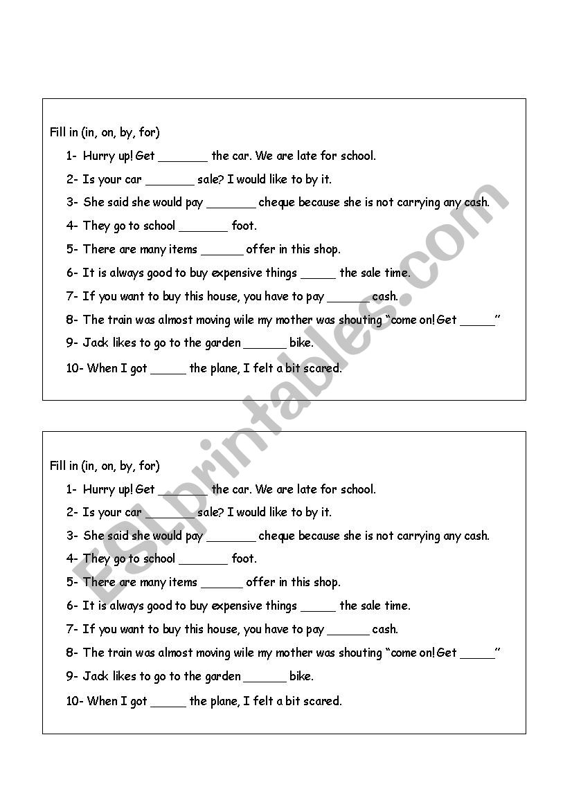prepositions worksheet