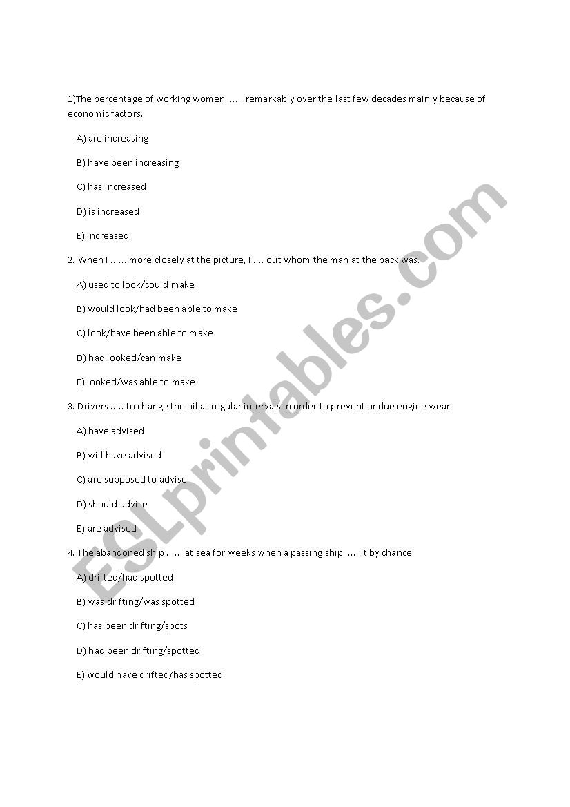 grammar test worksheet