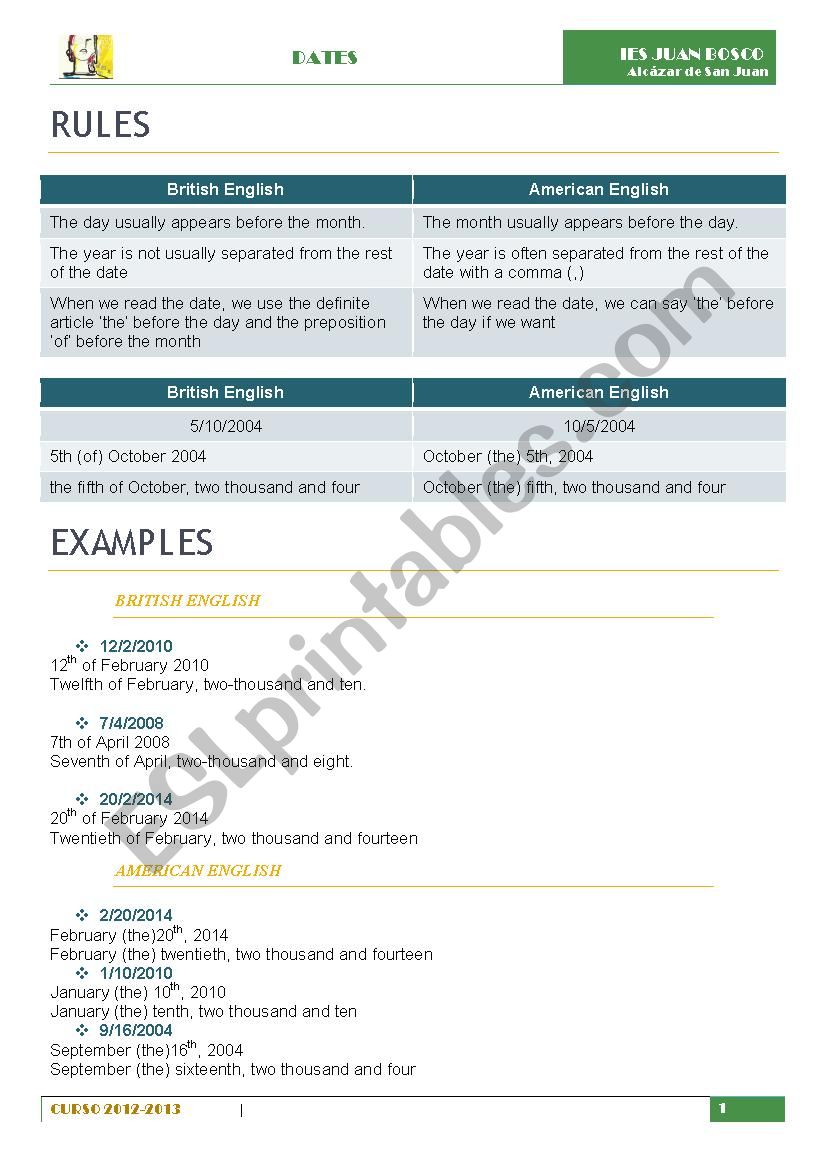 Dates in English worksheet