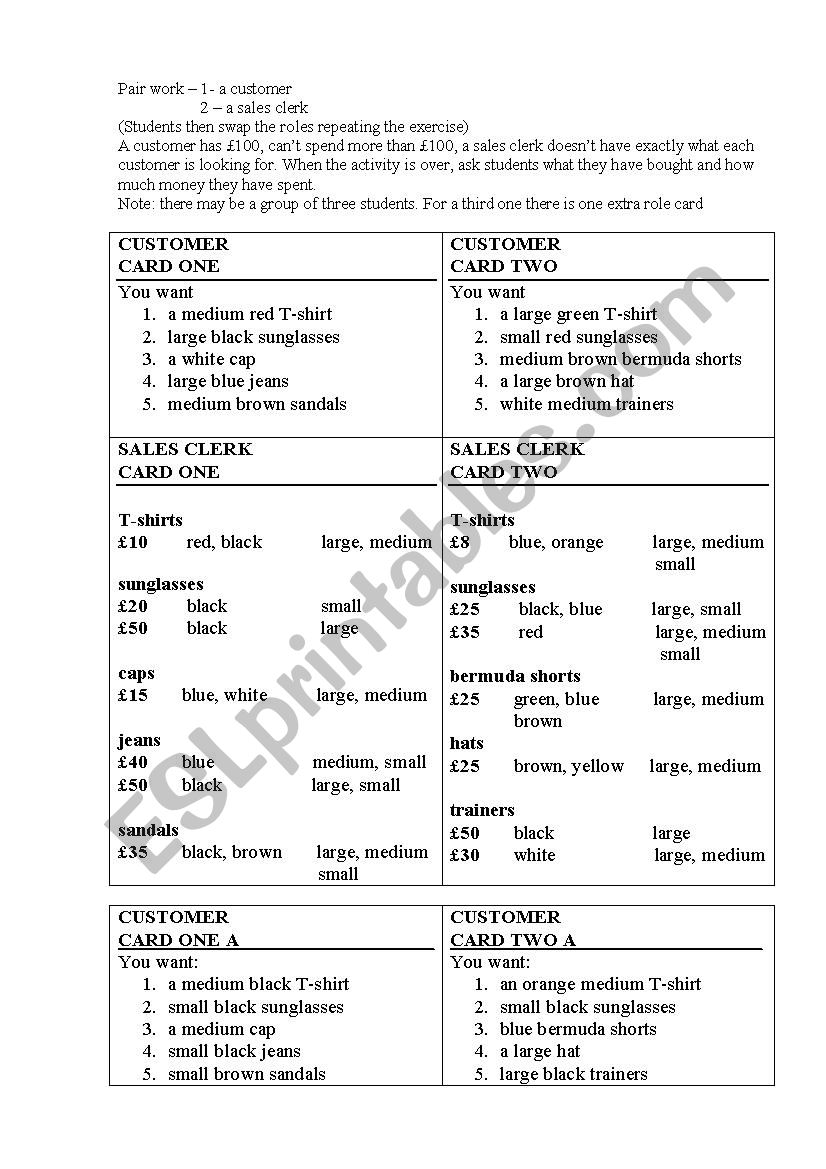 clothes worksheet