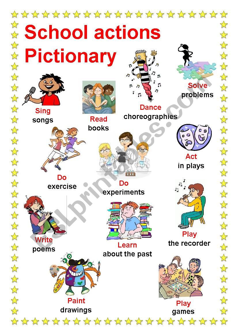 School actions pictionary worksheet