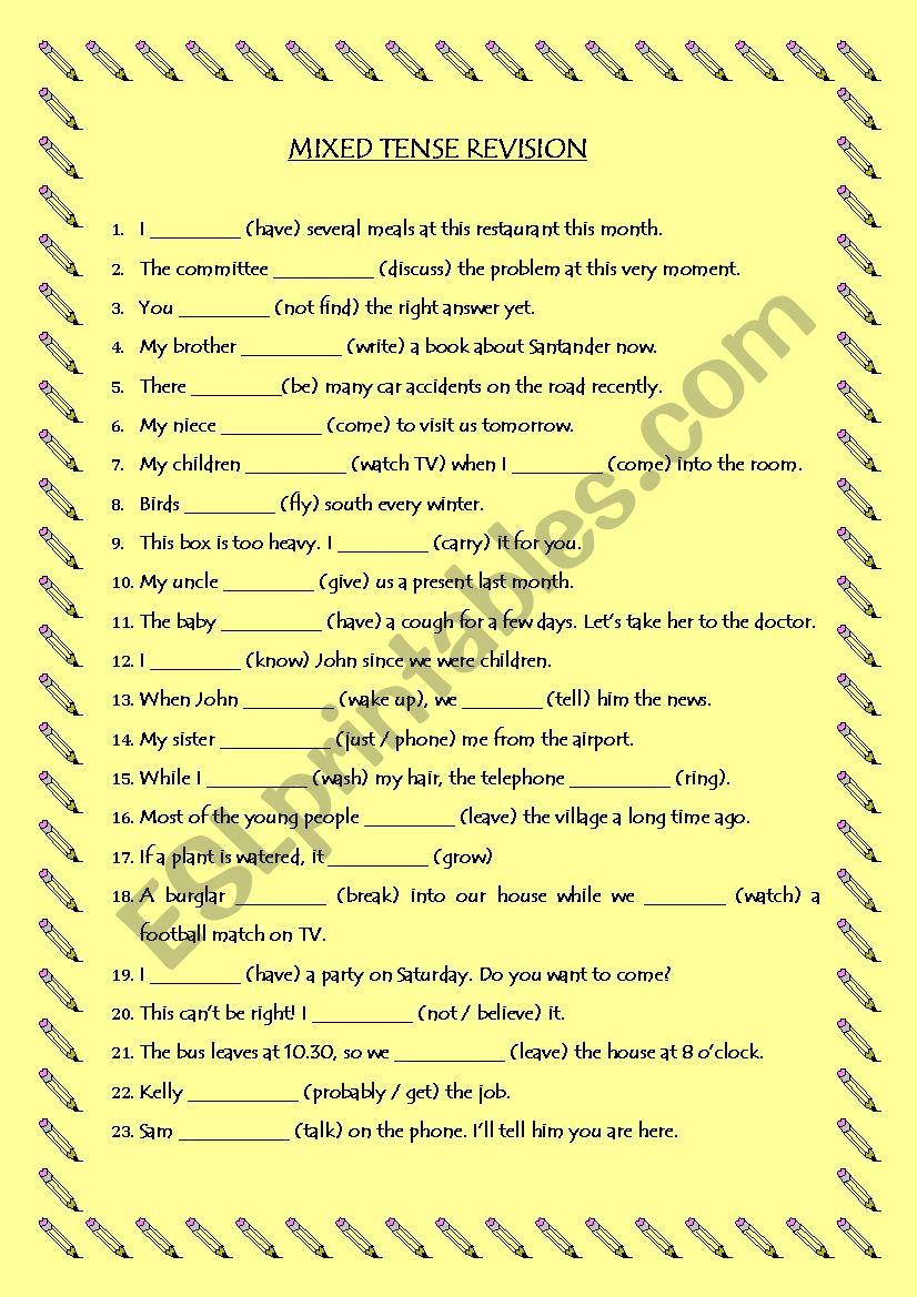 Mixed Tense Revision worksheet