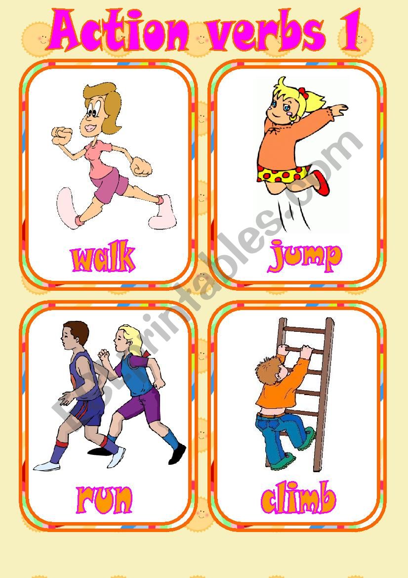 Action Verbs 1 Flashcards Esl Worksheet By Vickyvar