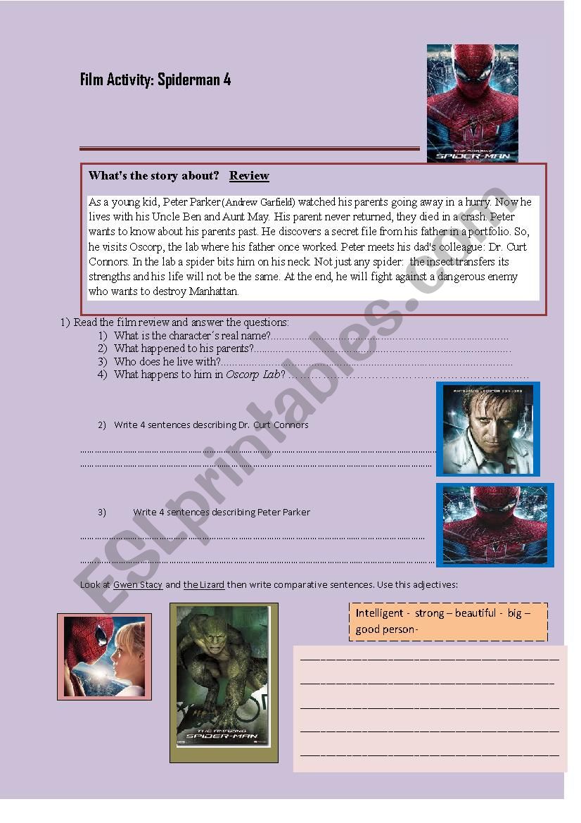 Spiderman 4 worksheet