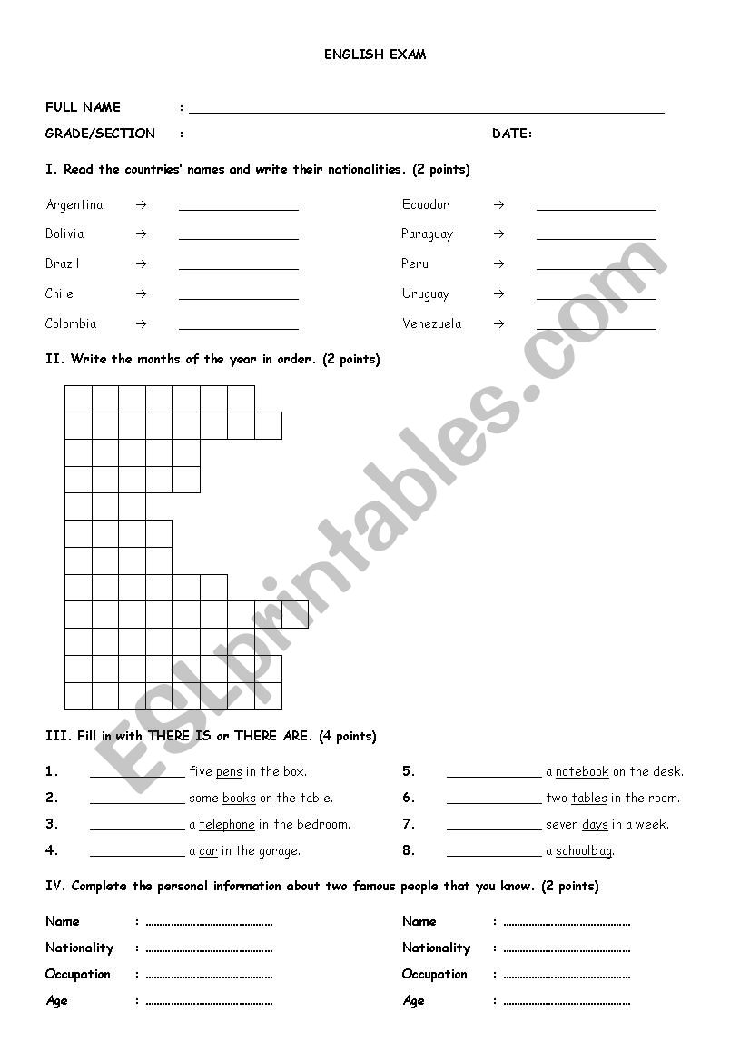 EXAM - BASIC LEVEL  worksheet