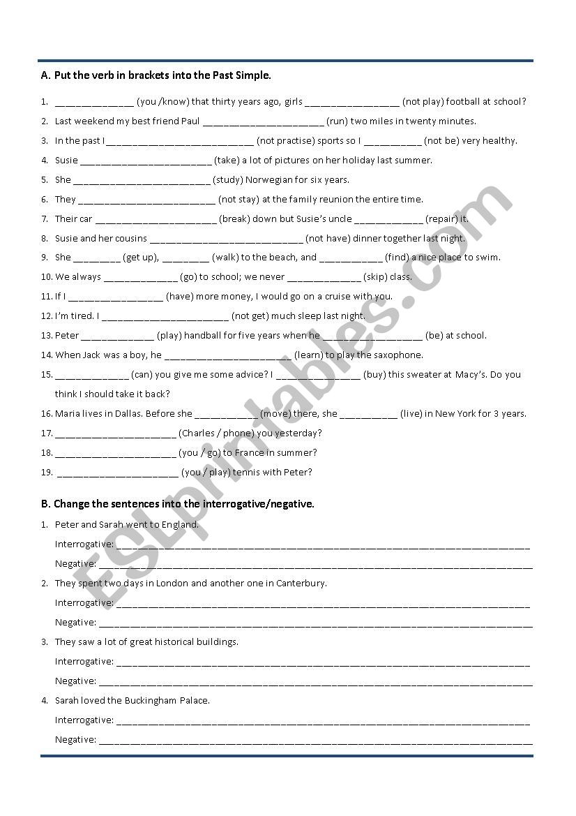 Past Simple_revision work worksheet