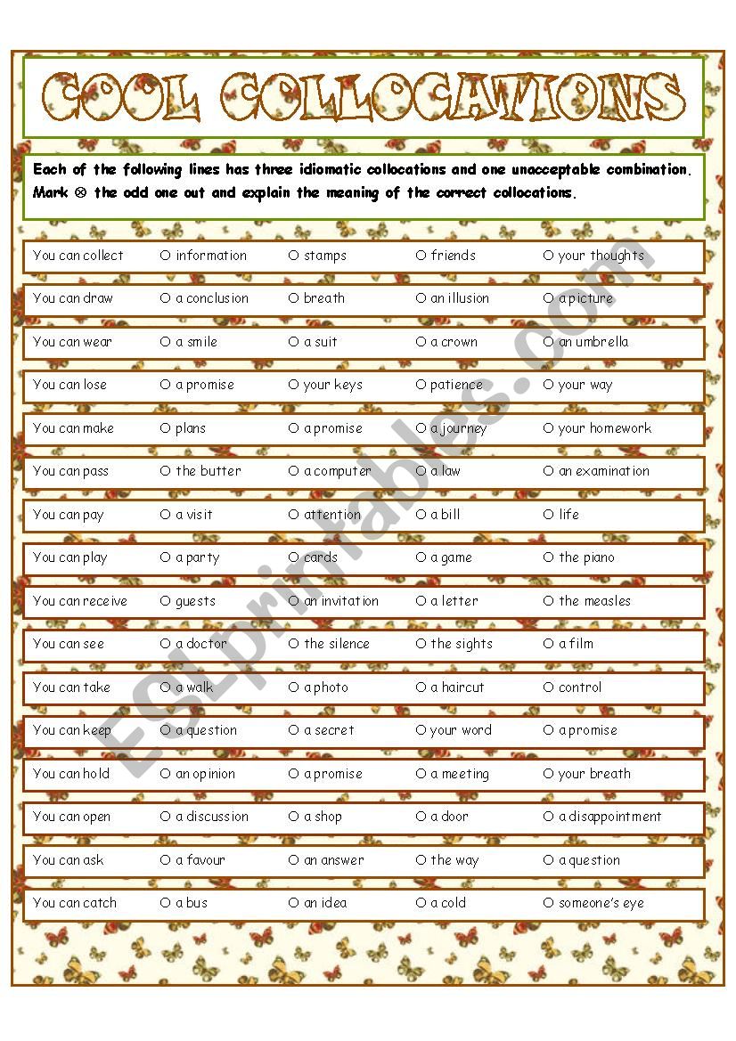 Cool Collocations worksheet