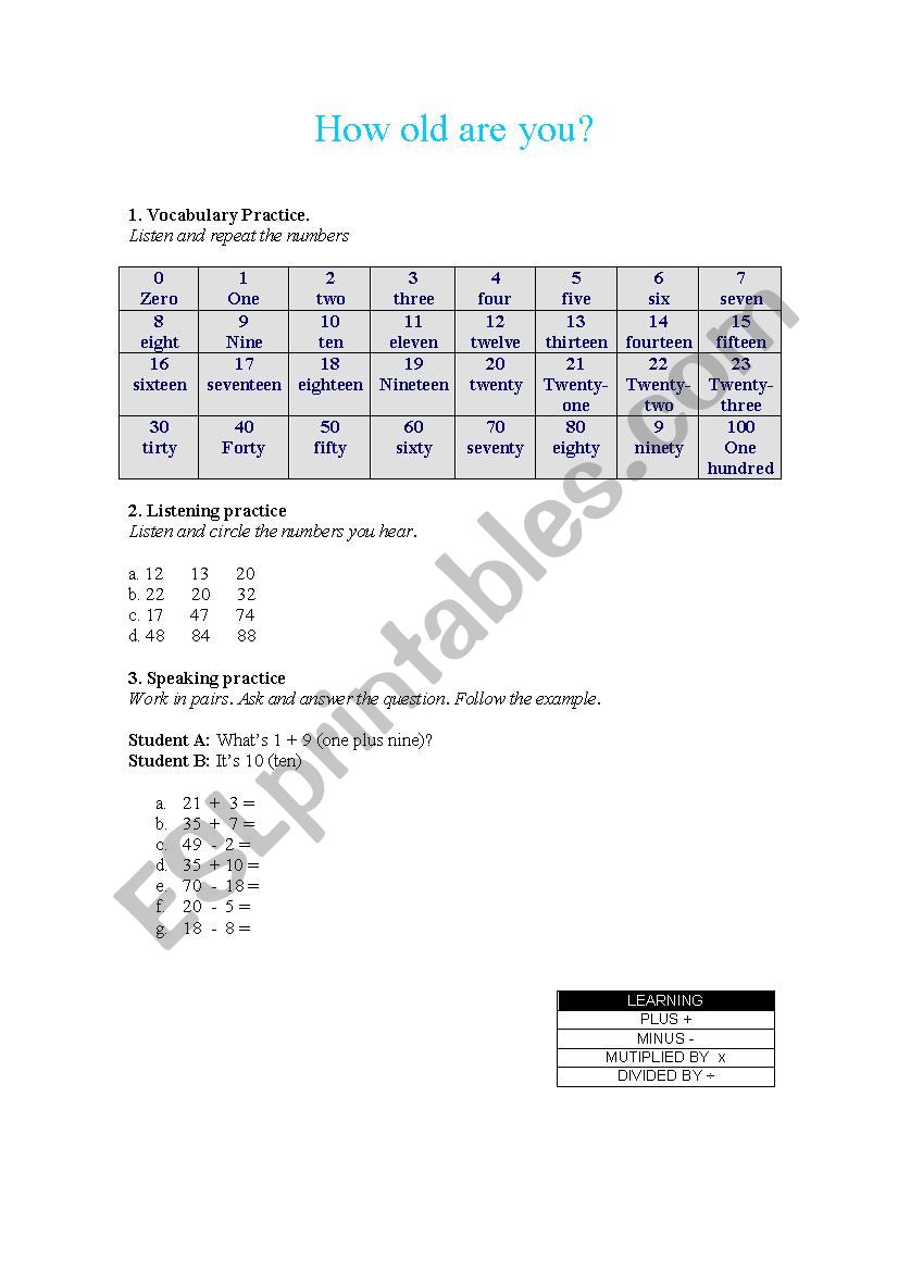 How old are you? worksheet