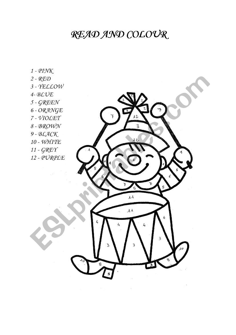 Read and colour the clown worksheet