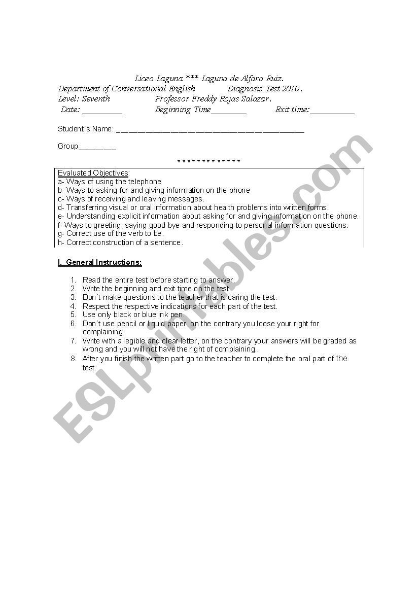 diagnosis worksheet