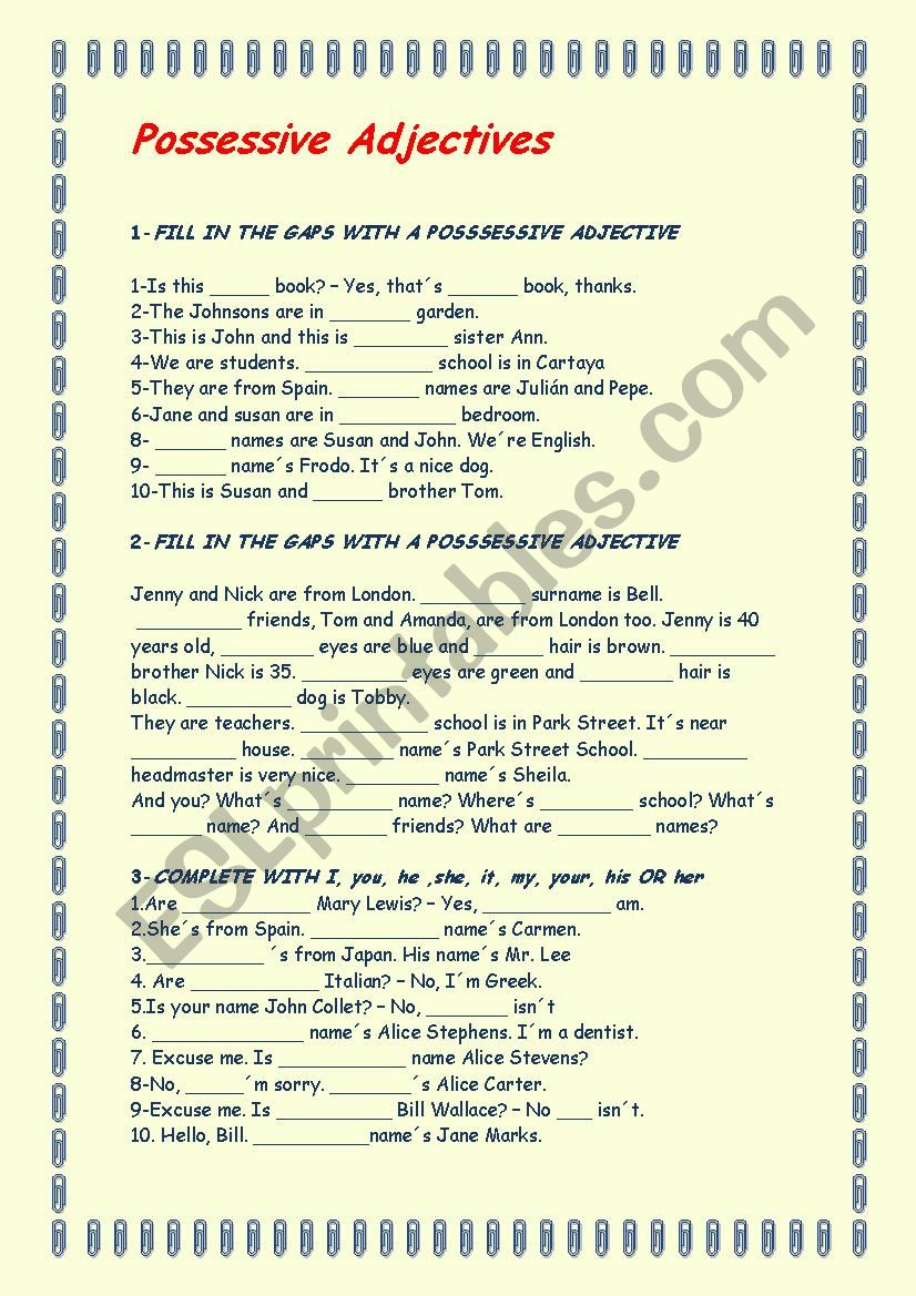 Possessive Adjectives worksheet